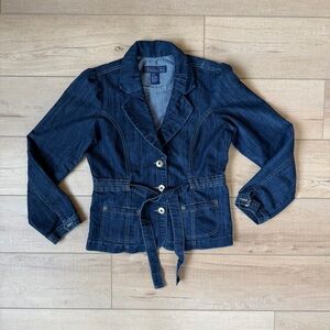 Vintage 00s BACCINI Dark Wash Denim Belted Babydoll Style Blouse/Top Size Medium